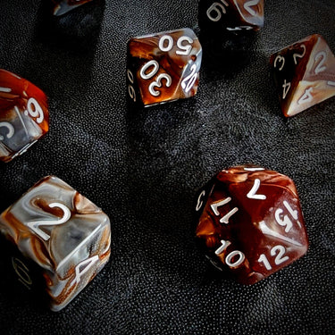 Blend of Copper & Grey Acrylic - 7pcs RPG Full Dice Set Scatter